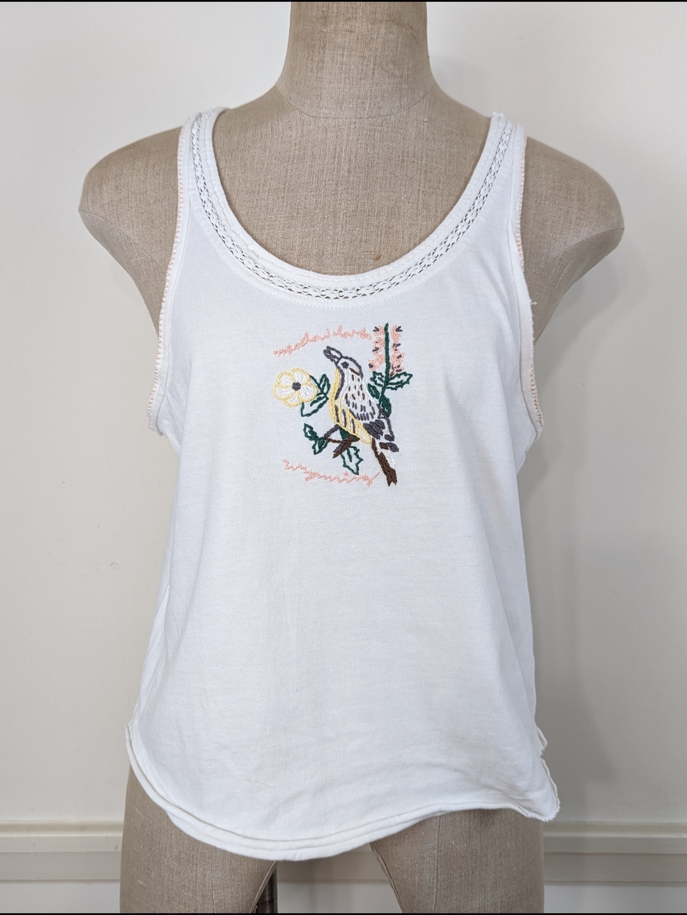 We The Free White Cotton Embroidered Tank with Bird - Picture 2 of 12